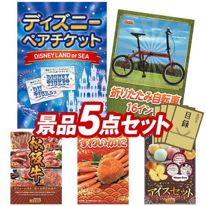景品 5点セット 特大パネル 豪華目録 ビンゴ 結婚式 披露宴 二次会 忘年会 新年会 ゴルフコンペ 景品セット 【ディズニーペアチケット、折りたたみ自転車16インチ】 送料無料 特大パネル 豪