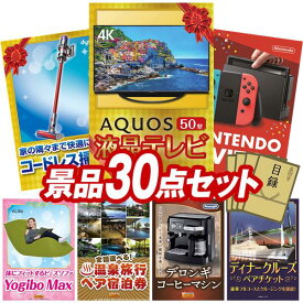 ビンゴ景品 30点セット 特大パネル 豪華目録 ビンゴ 結婚式 披露宴 二次会 忘年会 新年会 ゴルフコンペ 景品セット 【AQUOS 4K 50インチテレビ、Dyson コードレス掃除機 V10 Fluffy】 送料無料 特大パネル 豪華目録付き