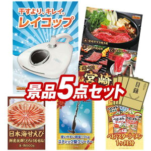 景品 5点セット 特大パネル 豪華目録 ビンゴ 結婚式 披露宴 二次会 忘年会 新年会 ゴルフコンペ 景品セット 【レイコップ、選べる一品 宮崎牛】 送料無料 特大パネル 豪華目録付き