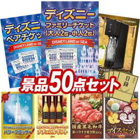 ビンゴ景品 50点セット 特大パネル 豪華目録 ビンゴ 結婚式 披露宴 二次会 忘年会 新年会 ゴルフコンペ 景品セット 【ディズニーファミリーチケット（大人2枚 小人2枚)、ディズニーペアチケット】 送料無料 特大パネル 豪華目録付き