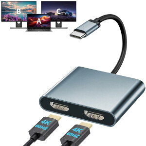 USB C �f���A�� HDMI �ϊ��A�_�v�^ �n�u Type C �}���`�f�B�X�v���C 3��ʏo�́ADual 2��� �f���A�����j�^�[ �v���C�A�_�v�^ 4K@60Hz 2-IN-1 Type C HDMI 2�|�[�g�g�� ���z�� �g�����[�h�Ή� MacBoo