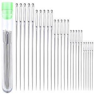 OKAWASI 手縫い針 丸針 縫い針 25本入り 全5種 ぬい針 縫い針 レザークラフト用針 DIY 裁縫 糸編み フェルト針 厚地縫い用針 手芸 収納容器付き