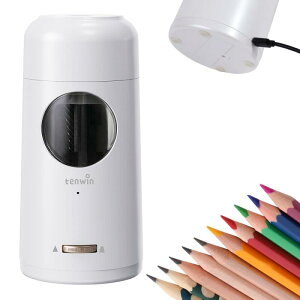 Tenwin電動シャープナー 電動鉛筆削り コンパクト USB充電 ムダ削り防止 子供 学校 事務用