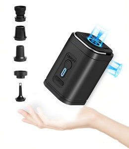 エアーポンプ 電動 空気入れ・空気抜き対応 USB充電式 超軽量 コンパクト設計 5種類ノズル付き 多用途ポンプ 浮き輪/ゴムボート/エアベッド/真空袋対応 LEDライト搭載