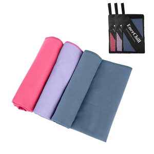 EnerChill 速乾タオル3枚セット ビーチ スポーツ マイクロファイバー スイミング プール コンパクト 軽量 汗拭き アウトドア ジム 登山 旅行 運動 髪 バスタオル