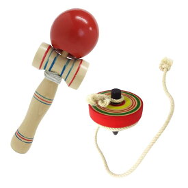 【なつかし玩具入門セット】 けん玉 こま 木ごま なげごま ひも付き 木のおもちゃ 子ども 男の子 キッズ 昔なつかし 知育玩具