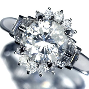 �sDIAMOND�t�V�R�_�C�������h ����2.122ct �㎿�e�΃_�C�������h ���v0.52ct Pt900 �����������O 14�� �_�C�� �����O �w��
