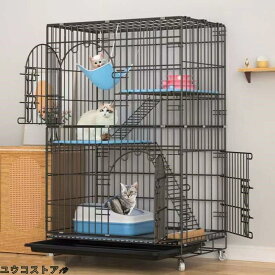 2024 猫ケージ 2段 幅69×奥行48×高さ106cm コンパクト ハンモック キャスター付き 猫用ケージ キャットケージ 猫