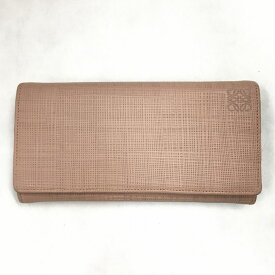 ▽▽【中古】LOEWE　ロエベ　リネン　コンチネンタルウォレット　長財布　レザー　ピンクベージュ　ブラッシュ