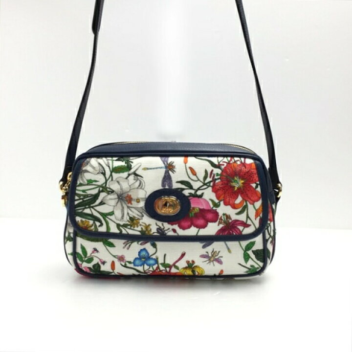 【中古】GUCCI グッチ フローラプリント スモール ショルダーバッグ 550147 ホワイト×ネイビー 布袋有 Bランク | リサイクルビッグバン楽天市場店