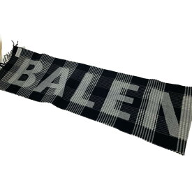 □□【中古】BALENCIAGA バレンシアガ タータンチェック ロゴ　ストール グレー Aランク