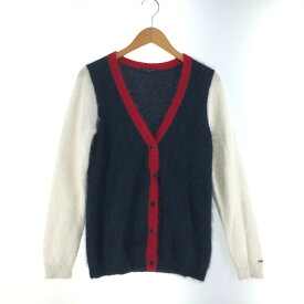 〇〇【中古】TOMMY HILFIGER トミーヒルフィガ レディース Vネックカーディガン サイズM レッド×ブルーxホワイト Aランク