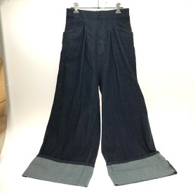 □□【中古】LANVIN en Bleu ロールアップワイドデニムパンツ SIZE 40(L) 3286420 ネイビー Aランク