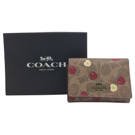 ◎◎【中古】COACH コーチ スモール フラップ ウォレット シグネチャー キャンバス スキャッタード アップル プリント 87710 ブラウン Bランク