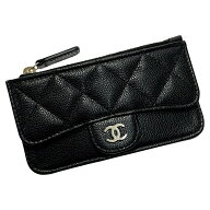 【中古】CHANEL シャネル フラグメントケース ブラック コインケース キャビアスキン レディース ゴール…