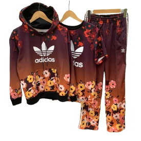 ♪♪【中古】adidas アディダス レディース スウェット パーカー Tシャツ パンツ セットアップ 3点セット SIZE XS ブラウン×ワインレッド Bランク