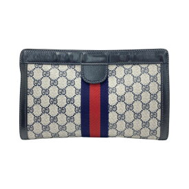 ☆☆【中古】GUCCI グッチ GG シェリーライン クラッチバッグ ネイビー セカンドバッグ PVC×レザー PARFUMS Cランク