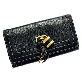 ☆☆【中古】Chloe クロエ 2つ折り長財布 08H8EP041 ブラック レディース ゴールド金具 レザー カデナ＆キー有 Bランク