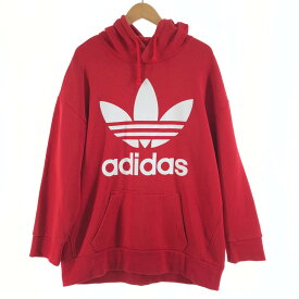 〇〇【中古】adidas アディダス メンズ パーカー サイズL DH5769 レッド トレフォイル オーバーサイズ Bランク