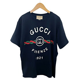 ☆☆【中古】GUCCI グッチ Firenze 1921 半袖Tシャツ ネイビー インターロッキングG メンズ Bランク