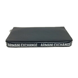〇〇【中古】ARMANI アルマーニ EXCHANGE AX ラウンド ロゴ ファスナー レザー長財布 ブラック Bランク