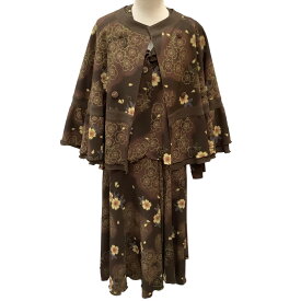 【中古】SHISENDO 詩仙堂 美品 レディース セットアップ ジャケット ブラウス スカート 3点セット 花柄 桜柄 こげ茶 Bランク
