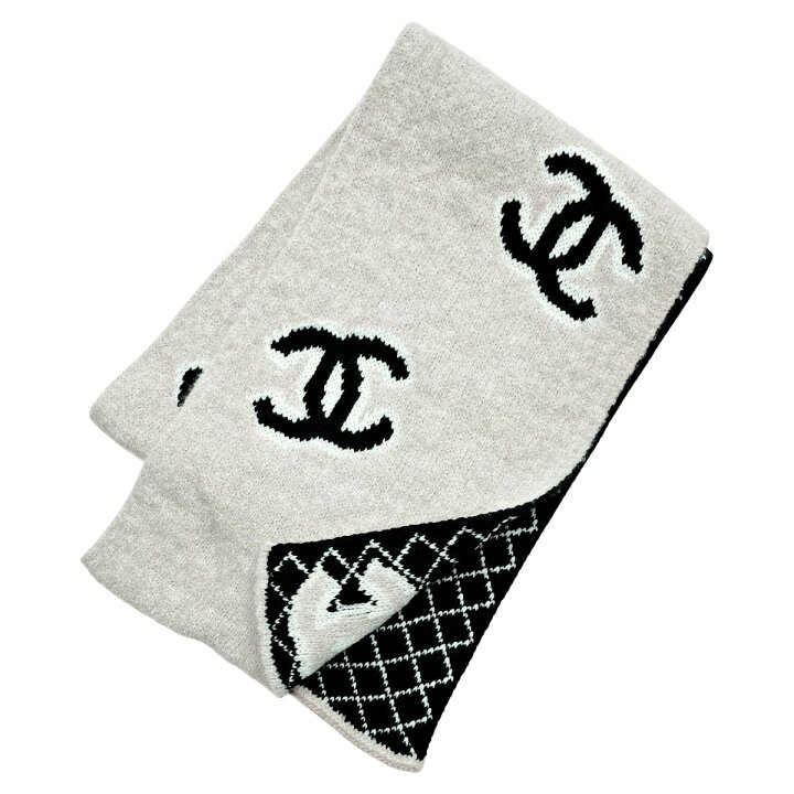 楽天市場】【中古】CHANEL シャネル マフラー アイボリー×ブラック  