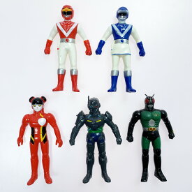 ☆☆【中古】 超獣戦隊ライブマン レッドファルコン ブルードルフィン 仮面ライダーブラックRX 秘書ロボットコロン ガードノイドガッシュ ソフビ5体 Cランク