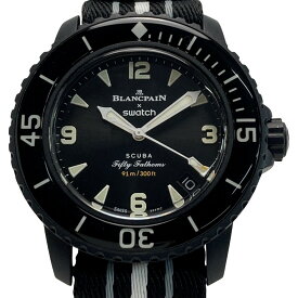 ☆☆【中古】BLANCPAIN×swatch フィフティファゾムス オーシャンオブストーム SO35B400 ブラック 自動巻き メンズ 腕時計 箱有 Bランク