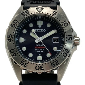 ☆☆【中古】SEIKO セイコー AIR DIVERS 200m ダイバースキューバ V145-0AH0 ブラック ソーラー メンズ 腕時計 Cランク