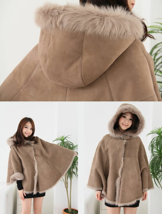 楽天市場】4フックムートンポンチョ ムートン コート ムートンコート 