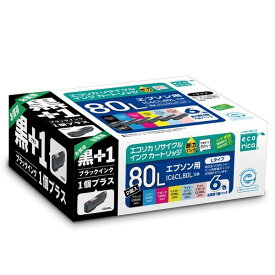 【楽天倉庫より365日発送】　IC6CL80L+ICBK80L　エコリカ　ECI-E80L6P+BK　リサイクルインク　6色パック　プラス　ブラック　とうもろこし