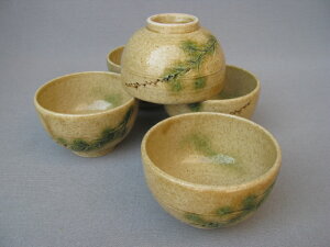 【作家/加藤唐三郎】【瀬戸/赤津焼/あかづやき】【煎茶/湯呑】黄瀬戸草紋汲出し揃/5個組※お湯等の水分を長時間入れたままにしないでください。土の特性により稀に染み出ることがござい