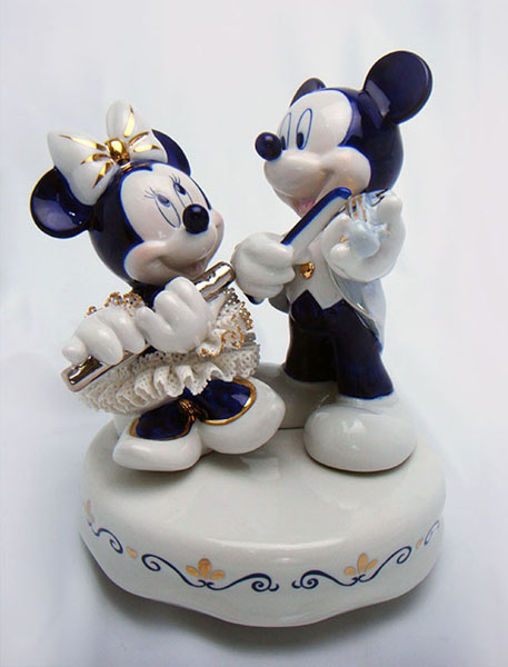 サービス ディズニー ミニーマウス 陶器 オルゴール 再再販 インテリア レースドール ギフト お祝い ブルー プレゼント 引出物 内祝 ミッキーミニー演奏会