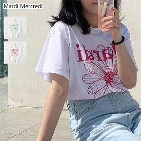 Mardi Mercredi Tシャツ レディース FLOWER MARDI TEE 半袖tシャツ カットソー おしゃれTシャツ カジュアル マルディメクルディ