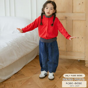 再入荷!2025ソフトなデニム生地&サルエル ライン DENIM 前切り替えPOINTウォッシュワイドパンツ SPRING NEW デニム ワイドデニムパンツ 楽ちんウエストゴムワイドパンツ 子供デニム 女の子パン