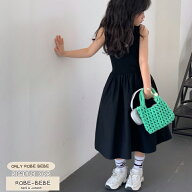 SIMPLEお洒落ドッキングワンピース可愛いカットソー切り替えワンピ 夏コーデにぴったりキャミワンピ 布帛…