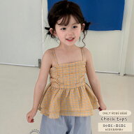再入荷予定 華やかなイエローチェック柄 キャミソール こだわりのバックシャンデザイン キャミソール ト…