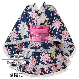 【25％OFFクーポン対象】浴衣 子供 簡単着付け セパレート 女の子 浴衣ドレス 3点セット キッズ 子供浴衣 100cm 110cm 120cm 130cm かわいい フリル レース 和柄 花柄 夏祭り 夕涼み会 花火 盆踊り お盆休み お祝い プレゼント 孫の日 水色 ネイビー