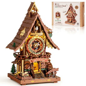 ROKR 立体パズル 木製 3D ウッドパズル からくり立体時計 鳩時計 LED付き 癒しの音と光 可動式モデル 工作キット DIY クラフト 組み立てキット パズル 大人 暇つぶし 脳トレ 集中力 知育玩具 おもちゃ 誕生日 置き時計 (LC901C) 新年 ギフト