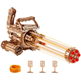 【全店10％OFFクーポン発行】立体パズル 3d 木製 ウッドパズル 銃のおもちゃ 輪ゴム銃 ガトリングガン 36発装填 電動高速連射式 LED銃口発光 組み立てキット 専門道具不要 接続剤不要 イラスト説明書付き 女の子 男の子 子供 大人向け 誕生日 新年 ギフト 贈り物