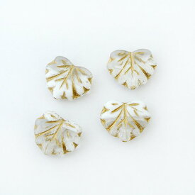 チェコビーズ グレープリーフ 13 11mm クリスタル ホワイト・ゴールド フラワー &リーフ 葉 手芸 アクセサリー ハンドメイド パーツ