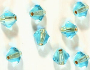 チェコビーズ スクエア ソロバン バイコーン マシンカット 5mm アクアマリンブロンズラインマシンカット 5mm ガラスビーズ パーツ