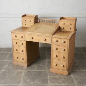 英国 アンティーク 両袖 デスク ストリップド加工 オーク 机 書斎 クラークデスク 天板下収納 年代物 クラシック 西欧 イギリス IZ64114F