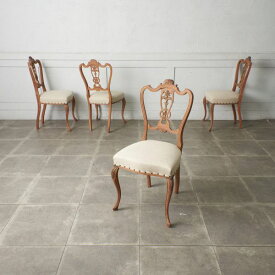 張替済 4脚セット 英国 アンティーク ダイニングチェア ストリップド 加工 鋲 マホガニー 木彫刻 猫脚 椅子 イギリス クラシック IZ67834F