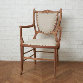 張替済 英国 アンティーク アームチェア ストリップド加工 マホガニー 鋲 ダイニングチェア 象嵌 椅子 イギリス 西欧 クラシック IZ71227F