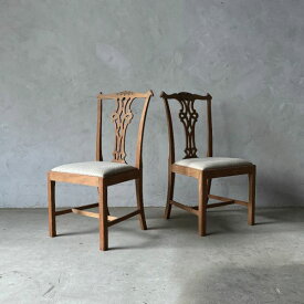 2脚セット 張替済 英国 アンティーク ダイニングチェア ストリップド加工 マホガニー 木彫刻 象嵌 椅子 イギリス クラシック IZ75233F