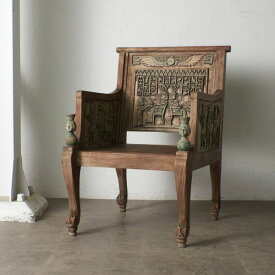 IZ75479F★エジプト アンティーク スタイル アームチェア ファラオ 木彫刻 置物 ディスプレイ 木製 玉座 肘掛け 飾り椅子 チェア オブジェ