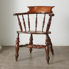 英国 アンティーク スモーカーズボウ ウィンザーチェア 古木 キャプテンチェア 肘掛け 木製 椅子 アームチェア ダイニングチェア IZ79096F