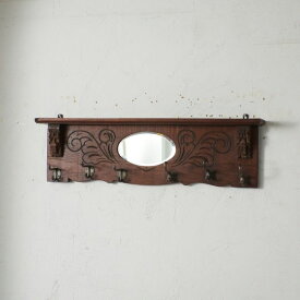 英国 アンティーク ウォールラック 彫刻 オーク 壁掛け 帽子掛け コートフック ウォールフック ウォールハンガー 収納 棚 ミラー IZ79321N